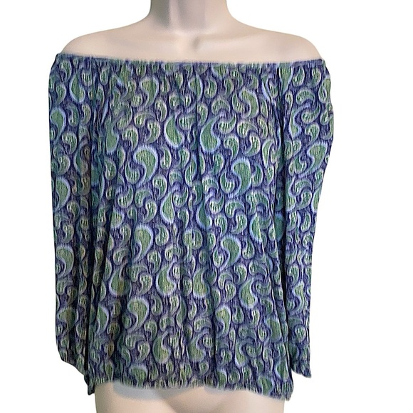 Michael Kors Blue and Green Paisley Print Scoop Neck Blouse Size Medium M - Picture 1 of 12